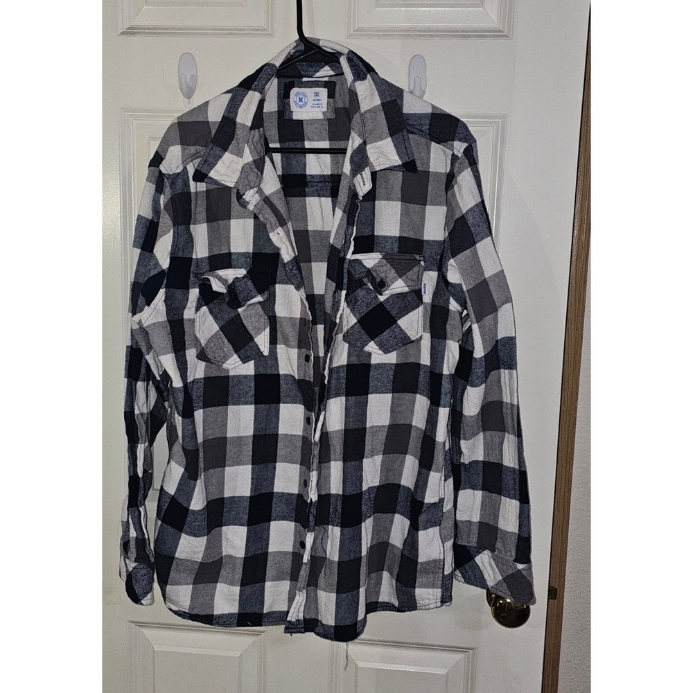 Hurley Mens XXL Blue White Buffalo Plaid Flannel Button Down Shirt HFA22SMT